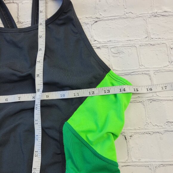 Nike Swim Woman’s Poly Team Splice Cut-Out Tank Swimsuit black green size 10 - Picture 3 of 13